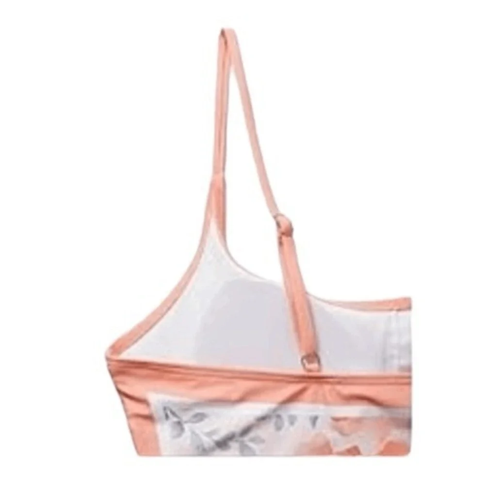 Delicate Floral One Piece Swimsuit Off White Peach Detail Adjustable Straps Padd